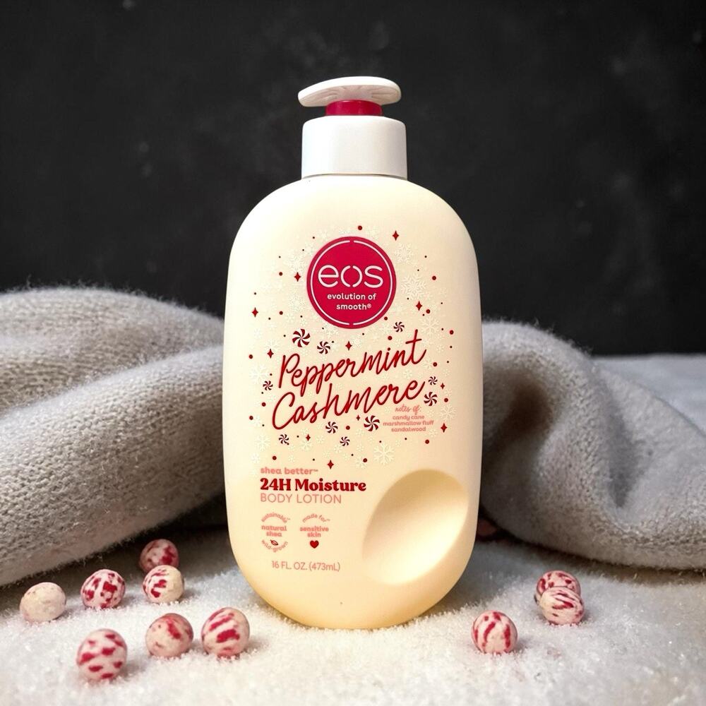 Eos Holiday Peppermint Cashmere Body Lotion Limited Edition 16 oz Marshmellow
